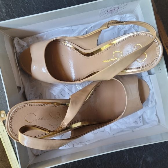 Jessica Simpson French Nude Peep Toe Slingback Stiletto Heel Size 10 - Picture 7 of 13